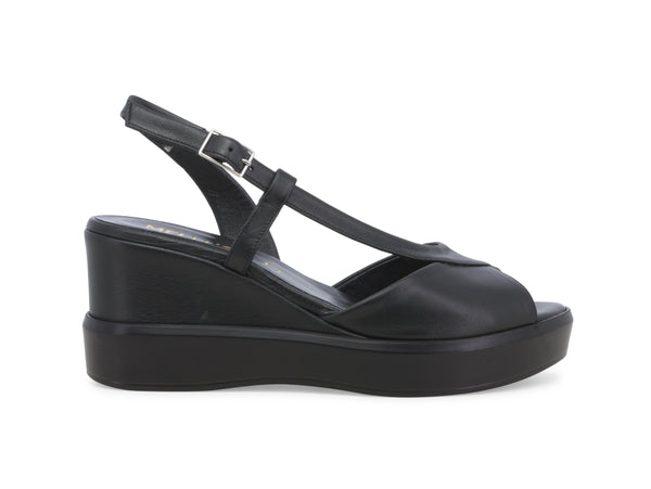 Melluso Sandali Donna Neri in Pelle con Zeppa Platform T-Strap R80547Z-246678